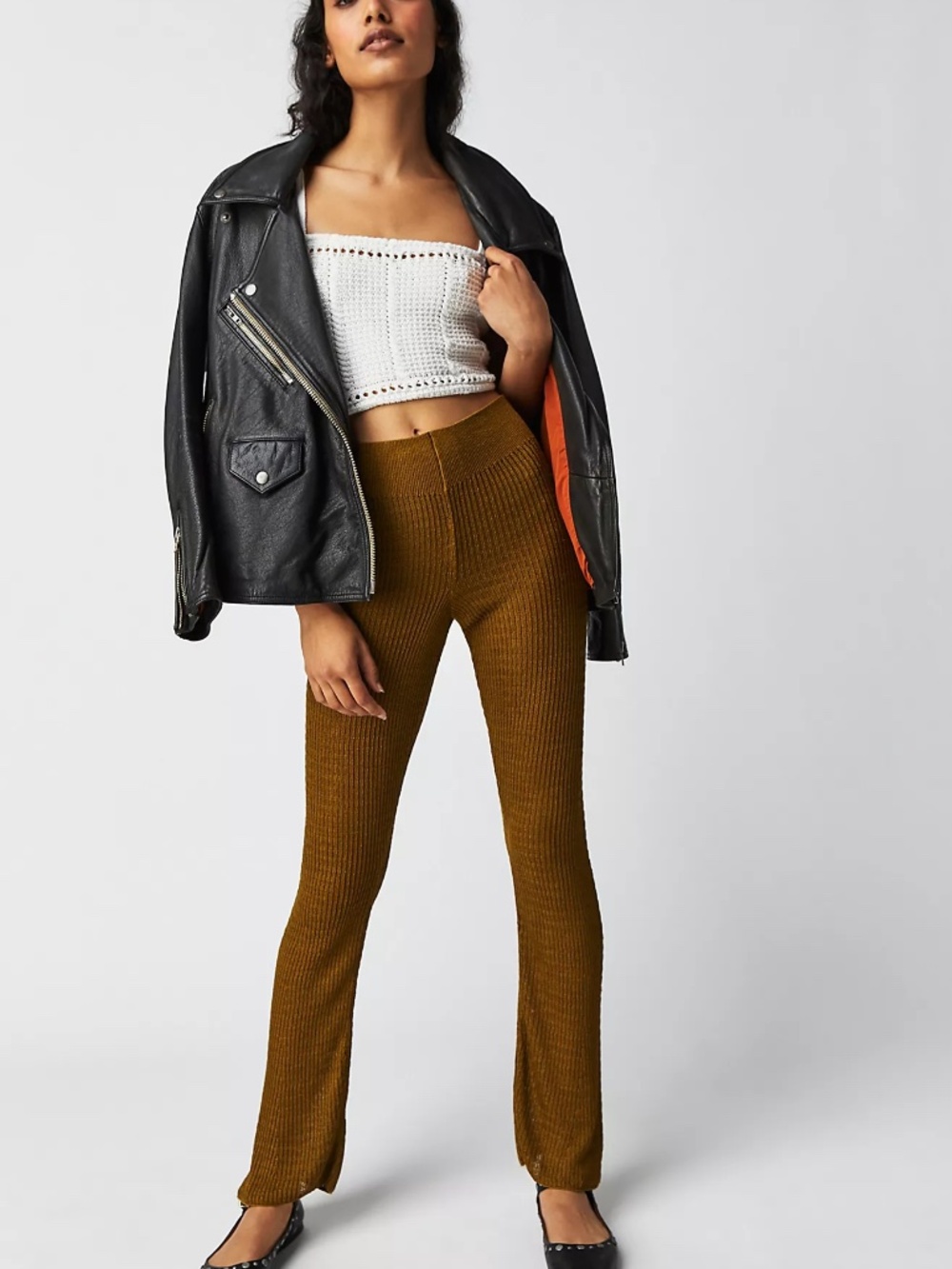 Free People Rosella Swit Pants are casual, semi-sheer sweater knit flare pants